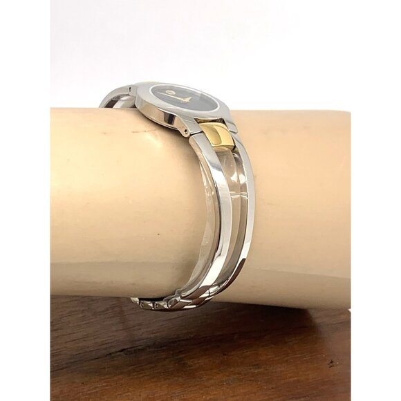 Movado Women\'s Watch 0606893 Amorosa Black Dial Swiss Quartz 24mm 2-Tone Bangle